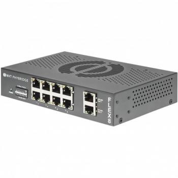NVT Phybridge NV-FLX-08-RL 8 Port PoE + Unmanaged Switch with Power Supply with DC Filter and IEC Line Cord